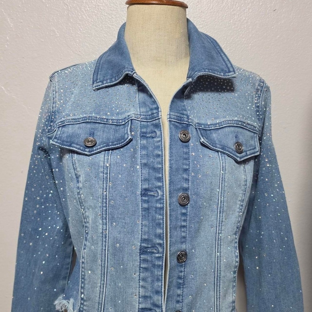 INC International Concepts Blue Studded Denim Jacket Womens XS Western Sparkle